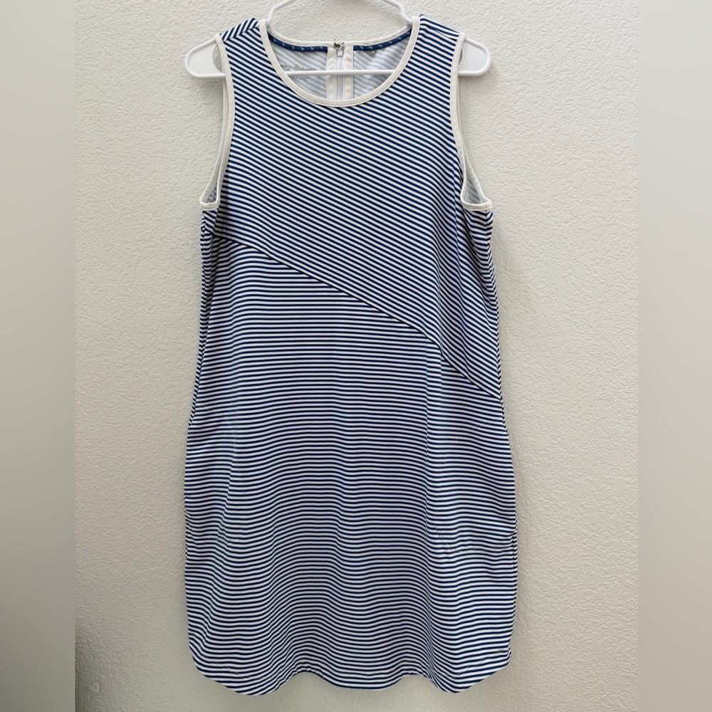 Tommy Bahama IslandZone Aubrey Cassia Navy Blue and White Striped Dress, Large - Picture 2 of 13